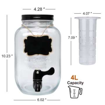 1 Gallon Glass Drink Dispenser with Stand,Glass Beverage Dispenser with Spigot and Fruit Infuser for...
