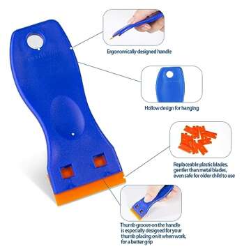 Plastic Razor Blade Scraper Tool, 6 Pcs Razor Scraper with 60 Pcs Plastic Blades, Cleaning Scraper Remover for Removal Floor Stove Scraping Labels and Decals Sticker on Car Window Glass