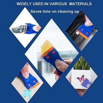 Plastic Razor Blade Scraper Tool, 6 Pcs Razor Scraper with 60 Pcs Plastic Blades, Cleaning Scraper Remover for Removal Floor Stove Scraping Labels and Decals Sticker on Car Window Glass