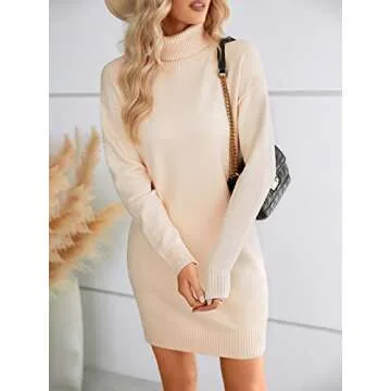 SENFURE Women Mini Sweater Dress Turtleneck Long Sleeve Sweater Knit Tunic Dress Pullover Sweater Dr...