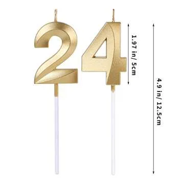 Gold 24th & 42nd Birthday Candles for Cakes, Number 24 42 Candle Cake Topper for Party Anniversary W...