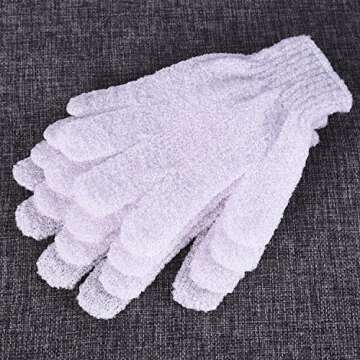 Hotop 4 Pairs Shower Gloves Scrubbing Gloves Dual-sided Exfoliating Glove Body Bath Scrubs, White