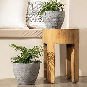 LA JOLIE MUSE Flower Pots Outdoor Garden Planters, Indoor Plant Pots with Drainage Holes, Plastic, Marble Pattern Grey, Set 2 (8.6 + 7.5 Inch)