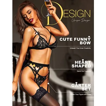 RSLOVE Black Lace Garter Lingerie Set for Women