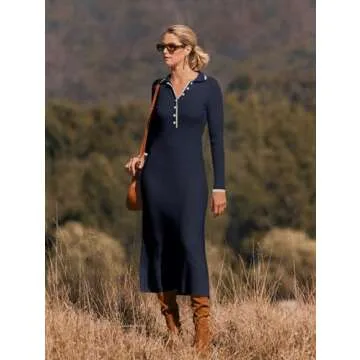 Cozy MEROKEETY Sweater Dress for Women in Navy Blue