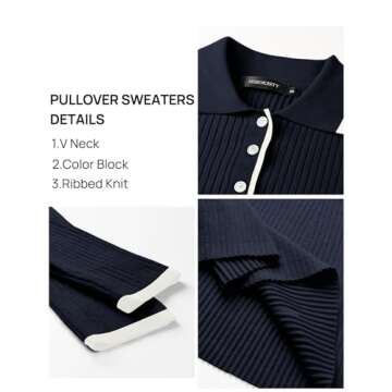 MEROKEETY Sweater Dress for Women Fall Button Down Collared Cozy Knit Solid Bodycon Cocktail Dresses, Navy, S