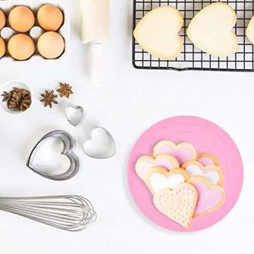 Cookie Decorating Turntable, Sugar Cake Cookie Decorating Supplies, 360 Degree Revolving Cookie Swivel Stand, Turns Smoothly Easy Control and Convenient (Pink, 2)