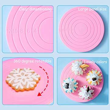 Cookie Decorating Turntable, Sugar Cake Cookie Decorating Supplies, 360 Degree Revolving Cookie Swivel Stand, Turns Smoothly Easy Control and Convenient (Pink, 2)