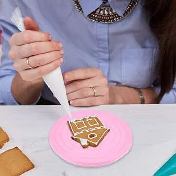 Cookie Decorating Turntable, Sugar Cake Cookie Decorating Supplies, 360 Degree Revolving Cookie Swivel Stand, Turns Smoothly Easy Control and Convenient (Pink, 2)