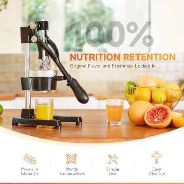 CO-Z Hand Press Juicer Machine, Manual Citrus Juicer for Lemon, Lime, Orange Juice - Professional Squeezer and Crusher, Easy to Clean, Black