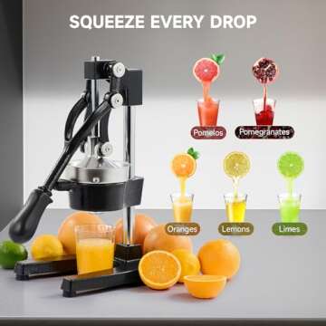 CO-Z Hand Press Juicer Machine, Manual Citrus Juicer for Lemon, Lime, Orange Juice - Professional Squeezer and Crusher, Easy to Clean, Black