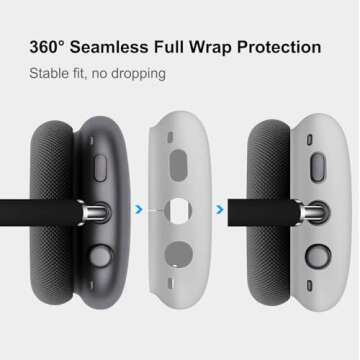 Woyinger Silicone case for AirPods Max Headphones, Scratch-Resistant earcup caps and Headband Cover for AirPods Max, AirPods Max Accessory Skin case,Light Grey