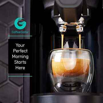 Coffee Gator Espresso Machine, Quick-Brew Espresso Maker with Milk Frother & 1.3 Liter Removable Wat...
