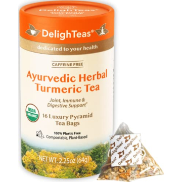 DelighTeas Organic Turmeric Ginger Tea - Eco-Friendly Ayurvedic Blend | 16 Pyramid Bags