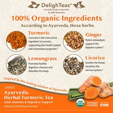 DelighTeas Organic Turmeric Ginger Tea for Wellness