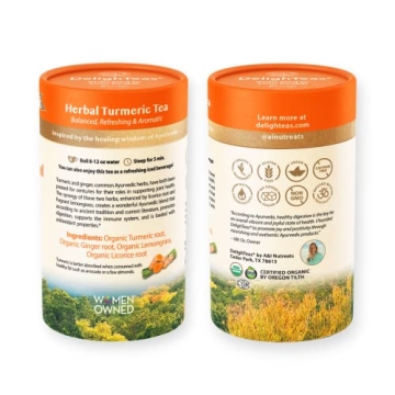 DelighTeas Organic Turmeric Ginger Tea for Wellness