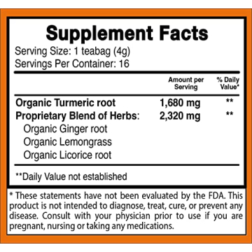 DelighTeas Organic Turmeric Ginger Tea for Wellness