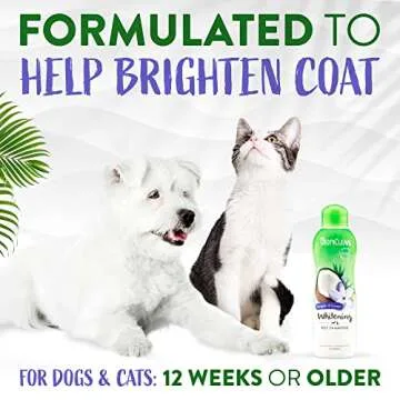 TropiClean Whitening Cat & Dog Shampoo, Puppy & Kitten Safe, Whitening & Brightening, For All Coat & Color Types, Made in the USA, 20oz.