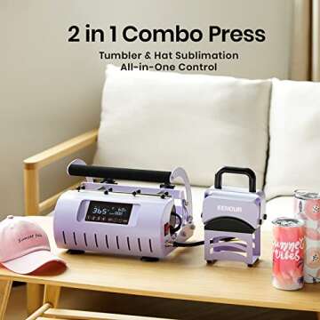 EENOUR 2 in 1 Tumbler and Hat Heat Press Machine, Heat Machine for Caps and 11-30oz Sublimation Tumblers Mugs Glasses - Purple