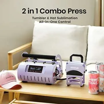 EENOUR 2 in 1 Tumbler and Hat Heat Press Machine, Heat Machine for Caps and 11-30oz Sublimation Tumblers Mugs Glasses - Purple