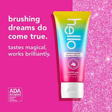 hello Kids Unicorn Sparkle Fluoride Toothpaste with Natural Bubble Gum Flavor, Vegan, SLS & Gluten F...