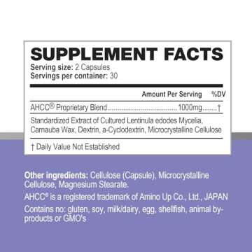 Papillex AHCC Supplement - Maximum Strength - Natural Immune Support Extract - Maintains Natural Killer Cell Activity - 20+ Human Research Studies - 60 Veggie Capsules (1 Pack)