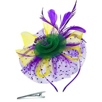 Bniksok Mardi Gras Fascinators for Women Tea Party Headband Wedding Cocktail Flower Mesh Feathers Ha...