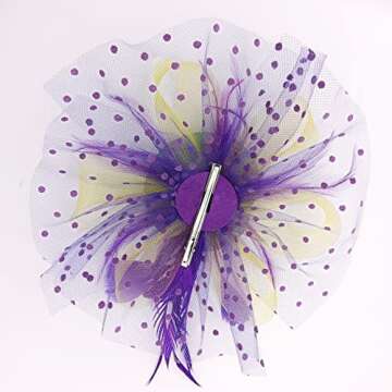 Bniksok Mardi Gras Fascinators for Women Tea Party Headband Wedding Cocktail Flower Mesh Feathers Hair Clip Purple Yellow Green Hair Accessories Halloween