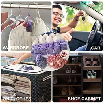 Cedar Space Home Fragrance Sachets Set of 24, Cedar Sachets 12-Pcs Lavender Sachets 12-Pcs, 100% Aromatic Red Cedar Accessories for Wardrobes Closets and Drawers