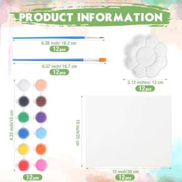 Qilery 12 Sets Acrylic Paint Kit 10 x 12 Inch Canvas Panels 12 Colors Acrylic Paint Strips Painting ...