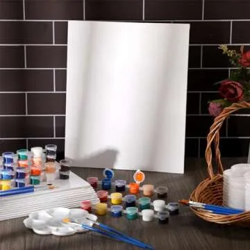 Qilery 12 Sets Acrylic Paint Kit 10 x 12 Inch Canvas Panels 12 Colors Acrylic Paint Strips Painting Brushes Palettes Art Set for Kids Adults Birthday Classroom Party Favors