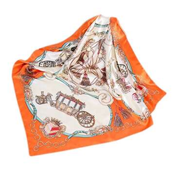YOUR SMILE Silk Feeling Scarf Women's Fashion Pattern Orange Carriage Large Square Satin Headscarf (...
