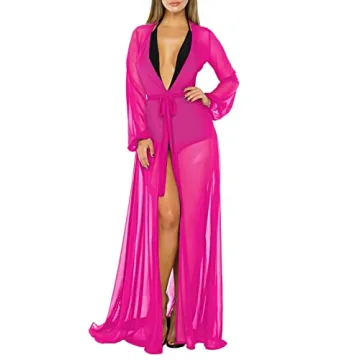 Pink Queen Women's Summer Maxi Beach Bathing Suit Swimsuit Open Front Kimono Cardigan – Rose Red S