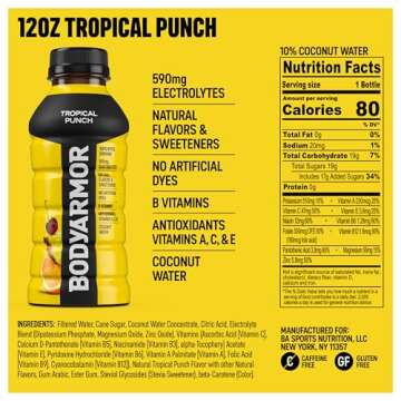 BODYARMOR Sports Drink - Tropical Punch Flavor - 12 fl oz (Pack of 8) For Ultimate Hydration