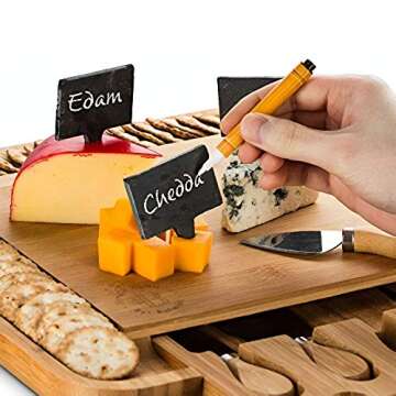 Food-Grade Slate Labels with Markers - 5 Natural Slate Boards and 3 Soapstone Chalk Markers for Chee...