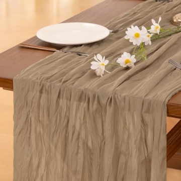 Socomi Nude Coffee Table Runner - 120 inch Boho Cheesecloth Runner for Weddings and Events