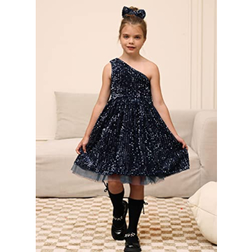 GRACE KARIN Girls Sequin One Shoulder Dress for Parties