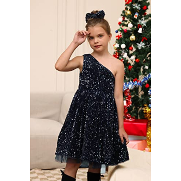 GRACE KARIN Girls Sequin One Shoulder Dress for Parties