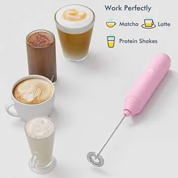 Powerful Milk Frother Handheld Foam Maker, Mini Whisk Drink Mixer for Coffee, Cappuccino, Latte, Matcha, Hot Chocolate, With Stand, Pink