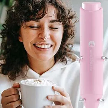 Powerful Milk Frother Handheld Foam Maker, Mini Whisk Drink Mixer for Coffee, Cappuccino, Latte, Matcha, Hot Chocolate, With Stand, Pink