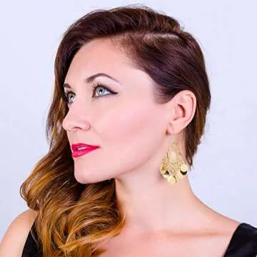 BaubleStar Gold Disc Chandelier Earrings for Women