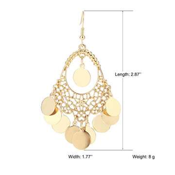 BaubleStar Gold Disc Earrings Chandelier Coin Dangle Tassel Earrings Vintage Bohemian Drop Fashion Jewelry for Women