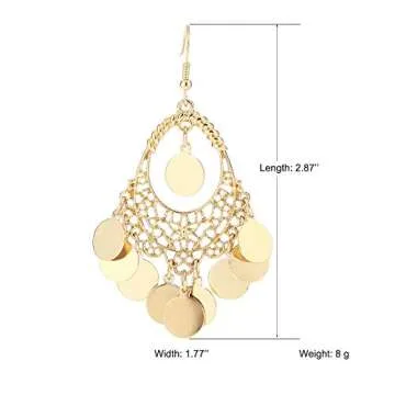 BaubleStar Gold Disc Chandelier Earrings for Women