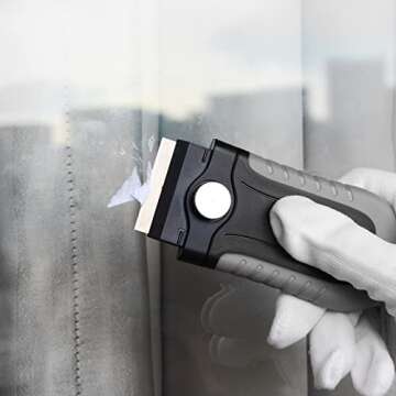 Gomake Razor Blade Scraper Tool with Blade Storage Container, Glass Cooktop Stove Scraper with 10PCS Stainless Steel Blades for Glass Clean,Paint,Old Label,Decal Sticker,Adhesive Remover-Grey