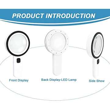 Nazano Magnifying Glass with 12 LED Lights, 30X Double Glass Lens Handheld Illuminated Magnifier Rea...