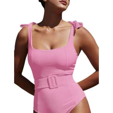 Saodimallsu Womens One Piece Swimsuit Belted 2024 Tummy Control Bathing Suits Square Neck Tie Should...
