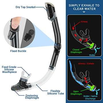 ZEEPORTE Mask Fin Snorkel Set with Adult Snorkeling Gear, Panoramic View Diving Mask, Trek Fin, Dry Top Snorkel +Travel Bags, Snorkel for Lap Swimming