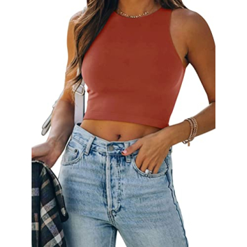 REORIA Women's Sexy Sleeveless High Neck Racerback Cropped Tank Tops Cute Teen Girls Halter Neck Cro...