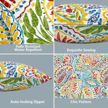 LVTXIII Outdoor Throw Pillow Covers 18 x 18 Inch, Covers ONLY Modern Paisley Pattern Decorative Square Toss Pillow Case Pack of 2 for Home Patio Garden Sofa Bed Furniture, Paisley Multi