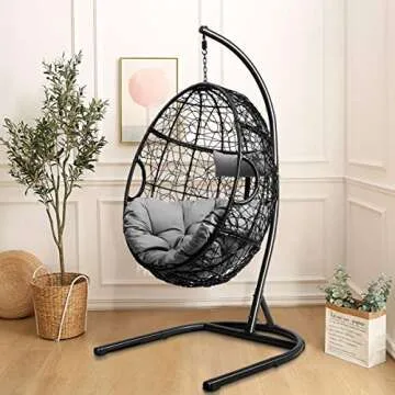 Giantex Hanging Egg Chair, 36.5-Width Oversized Swing Chair with C-Hammock Stand Set, Hammock Chair ...
